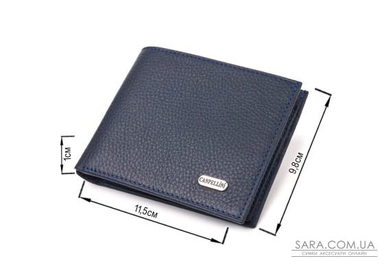 Вместительный кошелек для мужчин в два сложения из натуральной кожи флотар CANPELLINI 21581 Синий