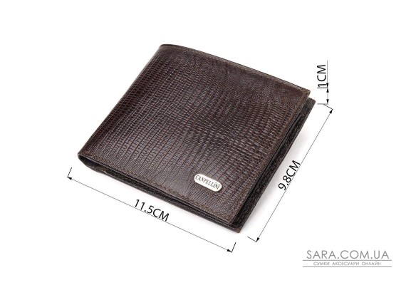 Лакированный кошелек для мужчин в два сложения из натуральной фактурной кожи CANPELLINI 21585 Коричневый