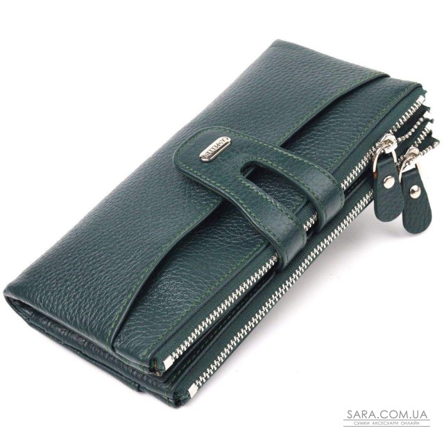 Вместительный кошелек из натуральной зернистой кожи CANPELLINI 21633 Зеленый Вместительный кошелек из натуральной зернистой кожи CANPELLINI 21633 Зеленый
