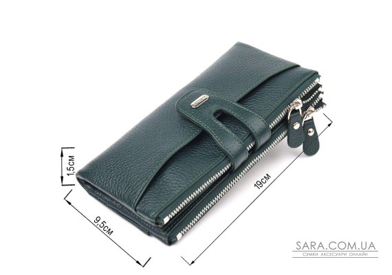 Вместительный кошелек из натуральной зернистой кожи CANPELLINI 21633 Зеленый