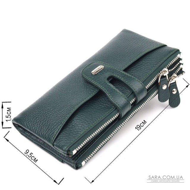 Вместительный кошелек из натуральной зернистой кожи CANPELLINI 21633 Зеленый Вместительный кошелек из натуральной зернистой кожи CANPELLINI 21633 Зеленый