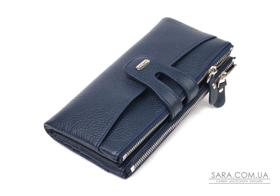 Удобный кошелек из натуральной зернистой кожи CANPELLINI 21635 Синий