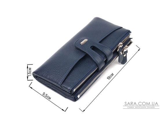 Удобный кошелек из натуральной зернистой кожи CANPELLINI 21635 Синий