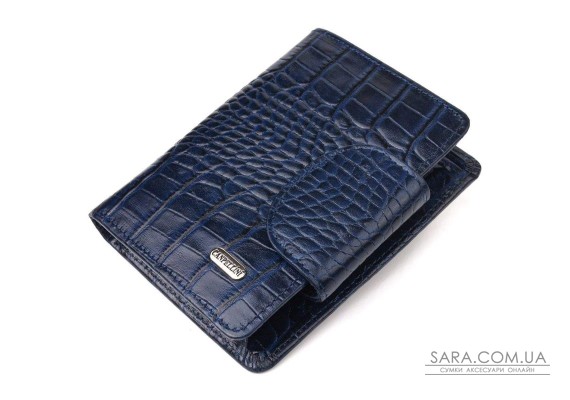 Практичный вертикальный женский кошелек из натуральной кожи с тиснением под крокодила CANPELLINI 21677 Синий
