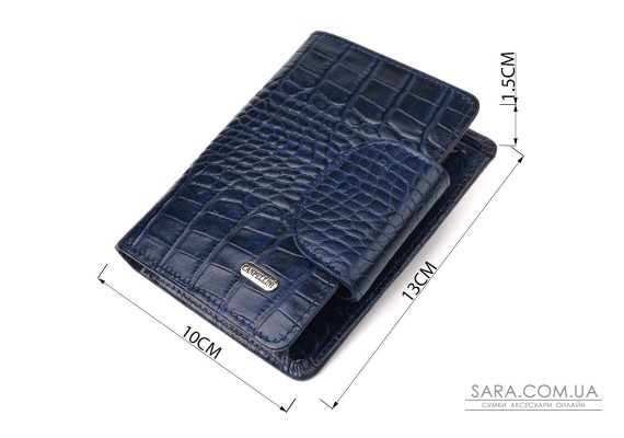 Практичный вертикальный женский кошелек из натуральной кожи с тиснением под крокодила CANPELLINI 21677 Синий