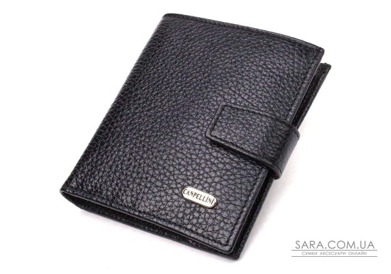 Стильный мужской бумажник в комбинации двух цветов из натуральной зернистой кожи CANPELLINI 21728 Черный