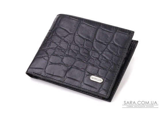 Мужской бумажник без застежки горизонтального формата из натуральной кожи с тиснением под крокодила CANPELLINI 21766 Черный