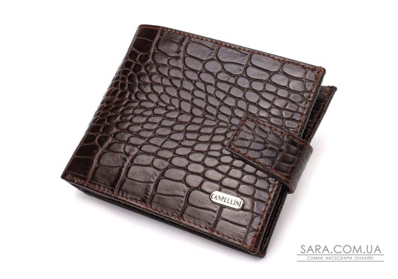 Вместительный мужской бумажник из натуральной фактурной кожи с тиснением под крокодила CANPELLINI 21788 Коричневый