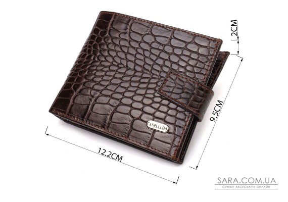 Вместительный мужской бумажник из натуральной фактурной кожи с тиснением под крокодила CANPELLINI 21788 Коричневый
