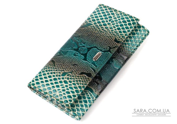 Лакований гаманець для жінок із натуральної фактурної шкіри з тисненням під рептилію CANPELLINI 21824 Зелений