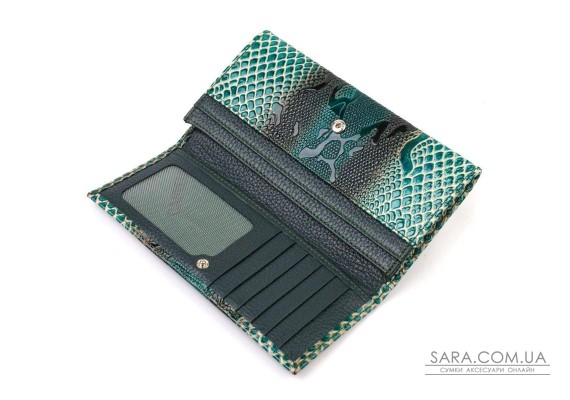 Лакований гаманець для жінок із натуральної фактурної шкіри з тисненням під рептилію CANPELLINI 21824 Зелений