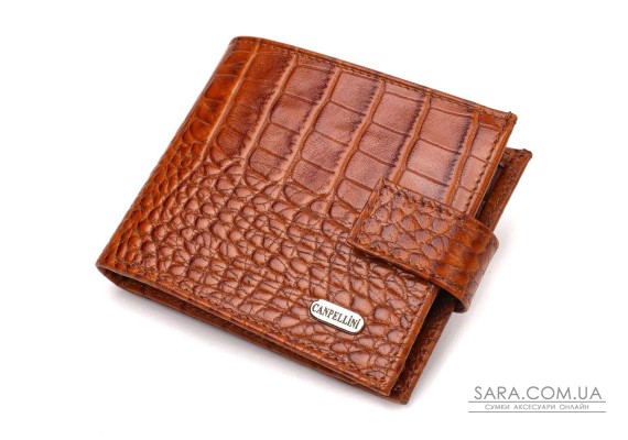 Необычный горизонтальный кошелек для мужчин из натуральной кожи с тиснением под крокодила CANPELLINI 21893 Рыжий