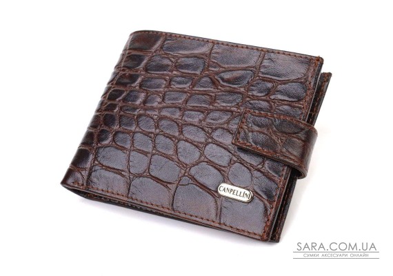 Практичный горизонтальный кошелек для мужчин из натуральной кожи с тиснением под крокодила CANPELLINI 21888 Коричневый