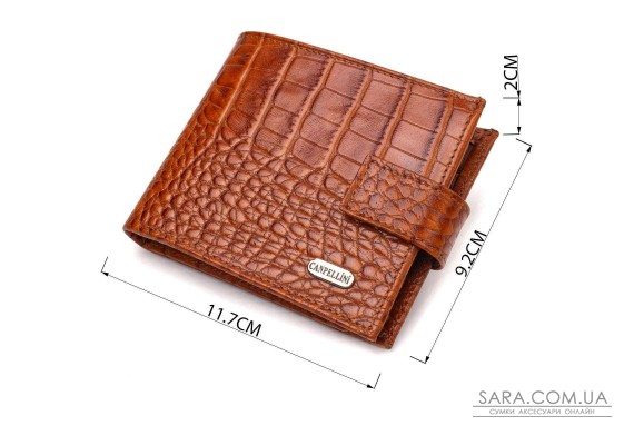 Необычный горизонтальный кошелек для мужчин из натуральной кожи с тиснением под крокодила CANPELLINI 21893 Рыжий