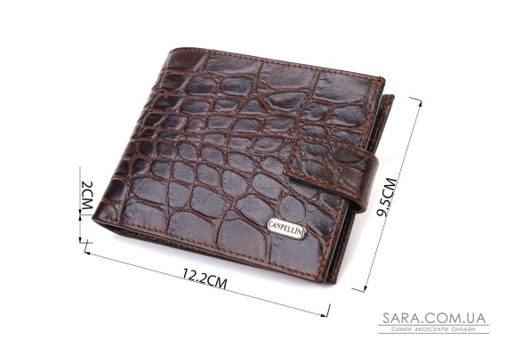 Практичный горизонтальный кошелек для мужчин из натуральной кожи с тиснением под крокодила CANPELLINI 21888 Коричневый