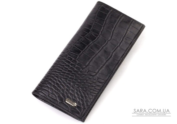 Привлекательный вертикальный мужской бумажник из натуральной кожи с тиснением под крокодила CANPELLINI 21896 Черный