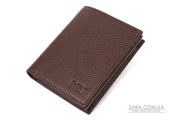 Компактный мужской бумажник из натуральной зернистой кожи без застежки BOND 21989 Коричневый