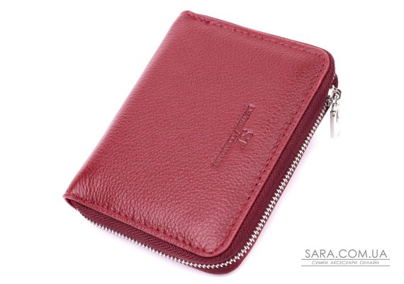 Симпатичний шкіряний гаманець для жінок на блискавці з тисненим логотипом виробника ST Leather 19491 Бордовий