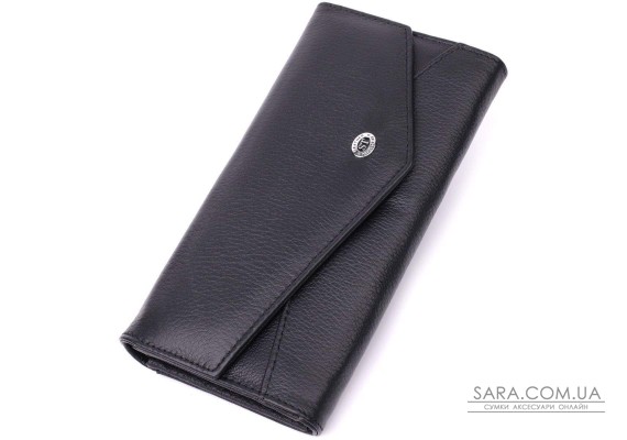 Шкіряний жіночий гаманець з геометричним клапаном ST Leather 22546 Чорний