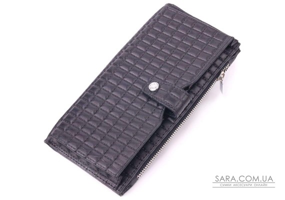 Стеганый вертикальный мужской бумажник из натуральной кожи KARYA 21425 Черный