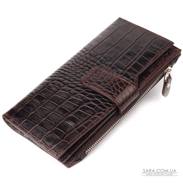 Вместительный кошелек из натуральной кожи с тиснением под крокодила CANPELLINI 21637 Коричневый Вместительный кошелек из натуральной кожи с тиснением под крокодила CANPELLINI 21637 Коричневый