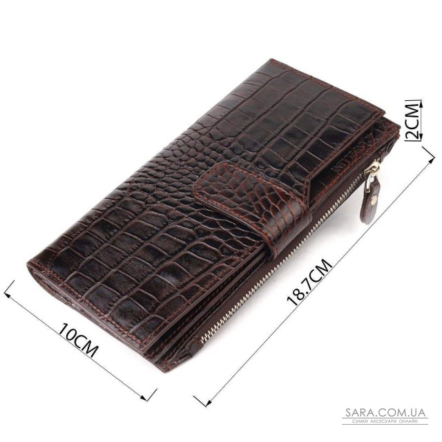Вместительный кошелек из натуральной кожи с тиснением под крокодила CANPELLINI 21637 Коричневый Вместительный кошелек из натуральной кожи с тиснением под крокодила CANPELLINI 21637 Коричневый
