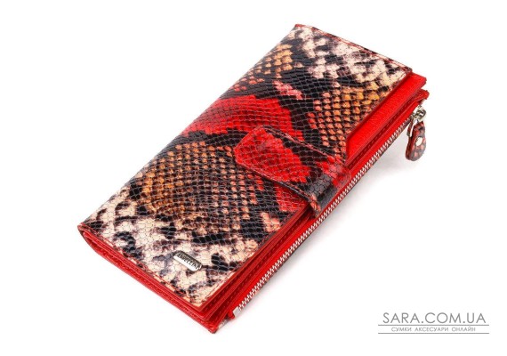 Функциональный женский кошелек из натуральной кожи с тиснением под змею CANPELLINI 21638 Разноцветный
