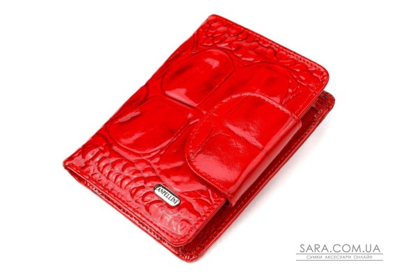 Лакированный вертикальный женский кошелек из натуральной кожи с тиснением под крокодила CANPELLINI 21681 Красный