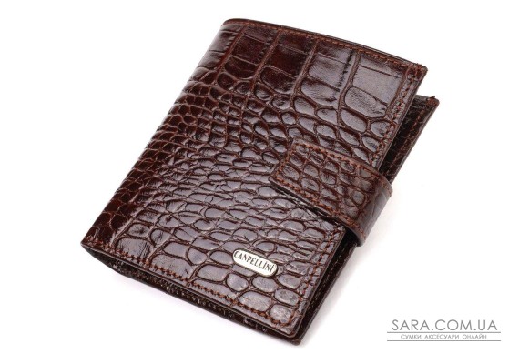 Шикарный мужской бумажник из натуральной кожи с тиснением под крокодила CANPELLINI 21729 Коричневый