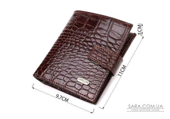 Шикарный мужской бумажник из натуральной кожи с тиснением под крокодила CANPELLINI 21729 Коричневый