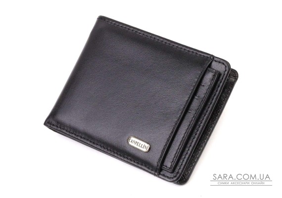 Практичный компактный кошелек с вкладышем для удостоверения для мужчин из натуральной гладкой кожи CANPELLINI 21876 Черный