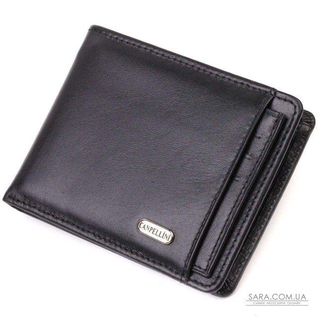 Практичный компактный кошелек с вкладышем для удостоверения для мужчин из натуральной гладкой кожи CANPELLINI 21876 Черный Практичный компактный кошелек с вкладышем для удостоверения для мужчин из натуральной гладкой кожи CANPELLINI 21876 Черный