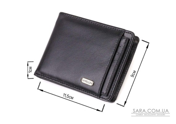 Практичный компактный кошелек с вкладышем для удостоверения для мужчин из натуральной гладкой кожи CANPELLINI 21876 Черный