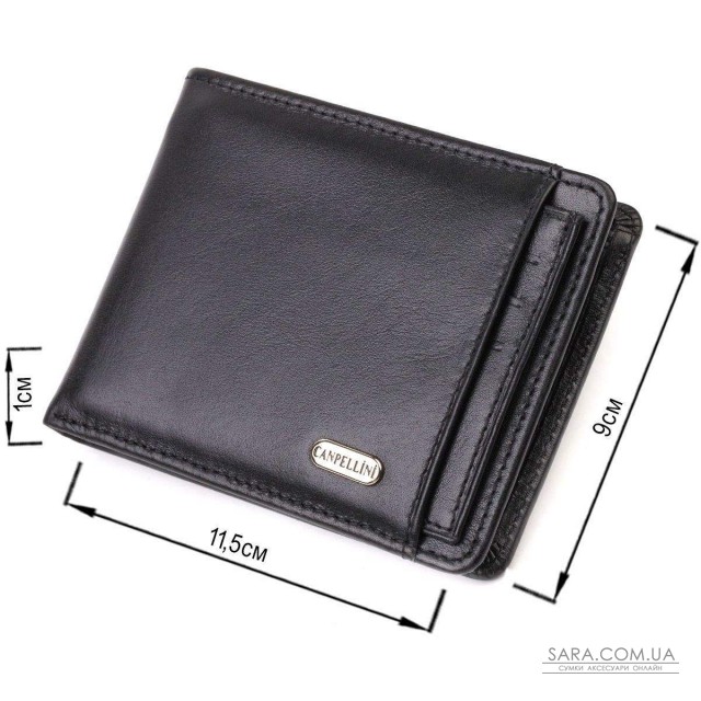 Практичный компактный кошелек с вкладышем для удостоверения для мужчин из натуральной гладкой кожи CANPELLINI 21876 Черный Практичный компактный кошелек с вкладышем для удостоверения для мужчин из натуральной гладкой кожи CANPELLINI 21876 Черный