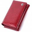 Гаманець жіночий три складення з лакованої фактурної натуральної шкіри ST Leather 22708 Червоний
