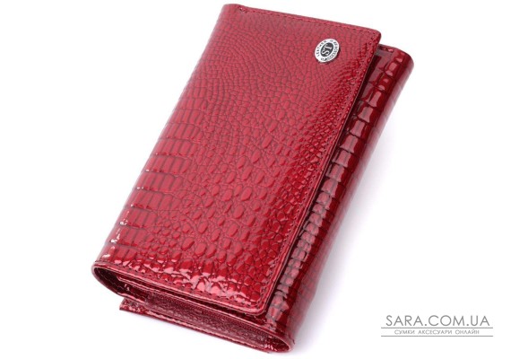 Гаманець жіночий три складення з лакованої фактурної натуральної шкіри ST Leather 22708 Червоний