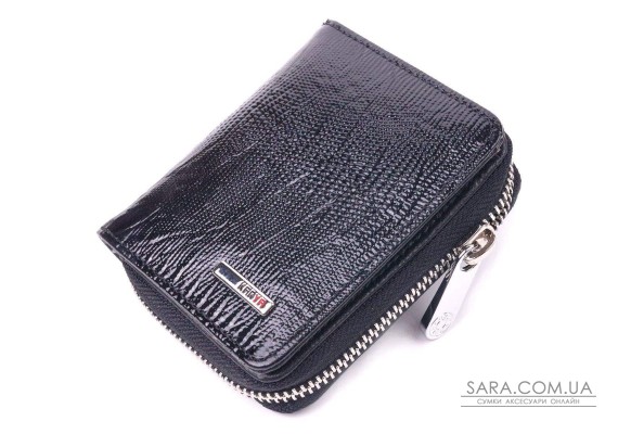 Лакированный кошелек для женщин с монетницей на молнии из натуральной фактурной кожи KARYA 21411 Черный