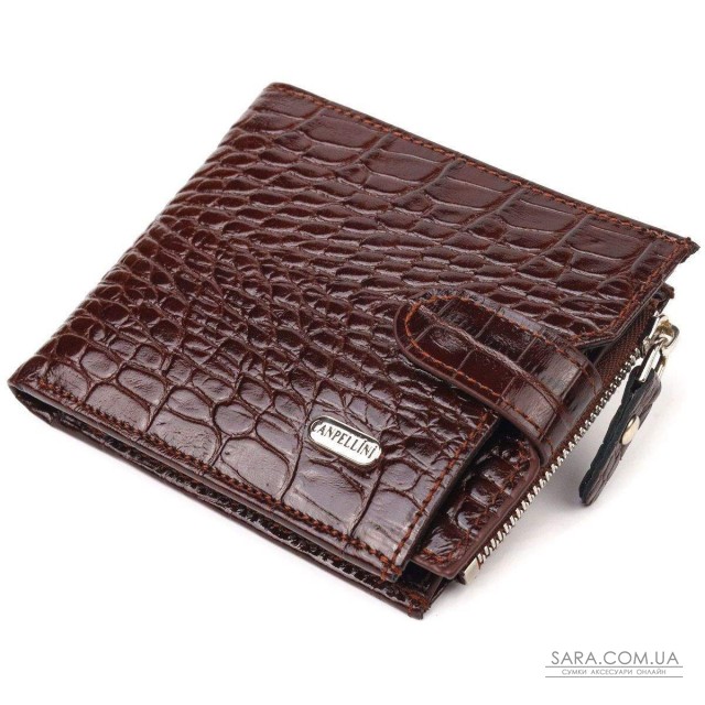 Горизонтальный мужской кошелек из натуральной фактурной кожи CANPELLINI 21503 Коричневый Горизонтальный мужской кошелек из натуральной фактурной кожи CANPELLINI 21503 Коричневый