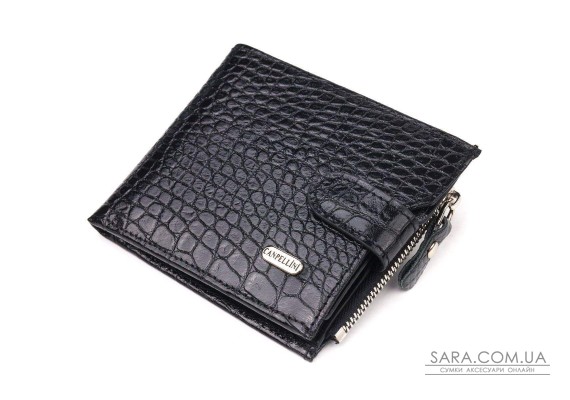 Мужской горизонтальный кошелек из натуральной фактурной кожи CANPELLINI 21504 Черный