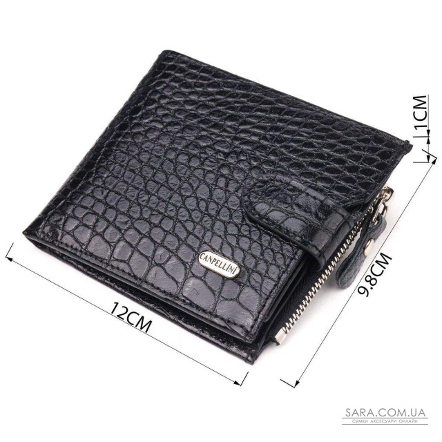 Мужской горизонтальный кошелек из натуральной фактурной кожи CANPELLINI 21504 Черный Мужской горизонтальный кошелек из натуральной фактурной кожи CANPELLINI 21504 Черный