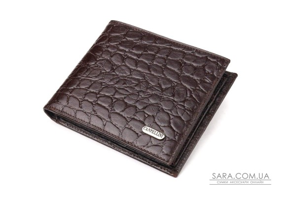 Интересный кошелек для мужчин в два сложения из натуральной фактурной кожи с тиснением под крокодила CANPELLINI 21583 Коричневый