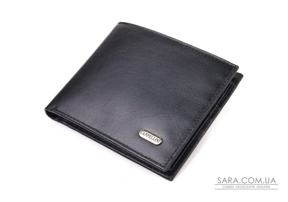 Качественный кошелек для мужчин в два сложения из натуральной гладкой кожи CANPELLINI 21579 Черный