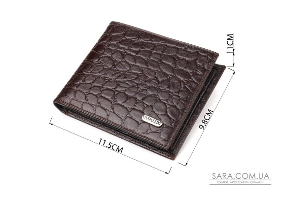 Интересный кошелек для мужчин в два сложения из натуральной фактурной кожи с тиснением под крокодила CANPELLINI 21583 Коричневый