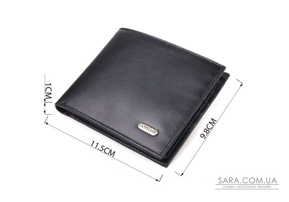 Качественный кошелек для мужчин в два сложения из натуральной гладкой кожи CANPELLINI 21579 Черный