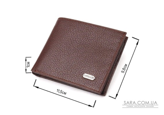 Практичный кошелек для мужчин в два сложения из натуральной кожи флотар CANPELLINI 21586 Коричневый