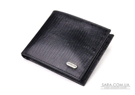 Элегантный кошелек для мужчин в два сложения из натуральной фактурной кожи CANPELLINI 21587 Черный