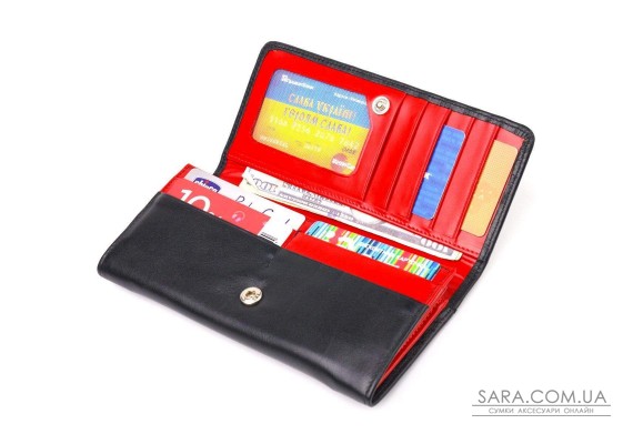 Вместительный кошелек для женщин из натуральной гладкой кожи CANPELLINI 21611 Черный