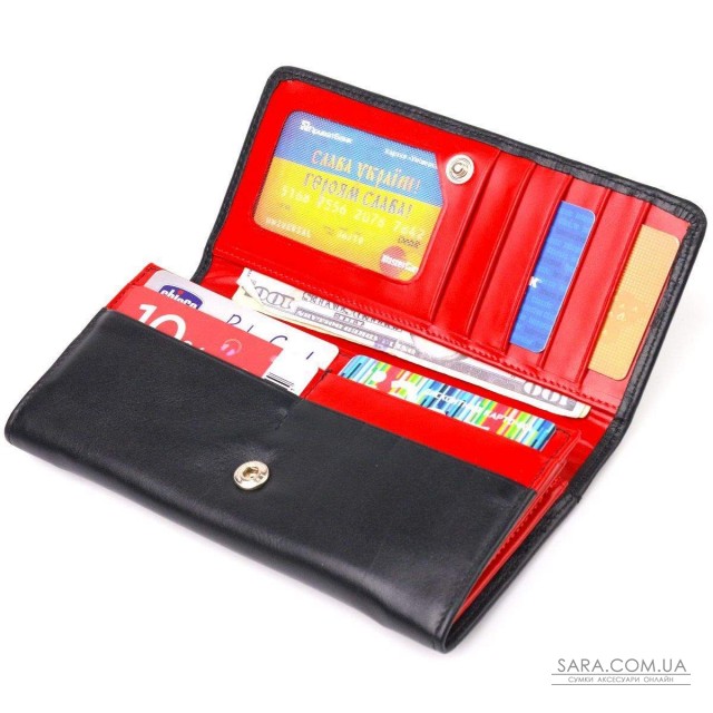 Вместительный кошелек для женщин из натуральной гладкой кожи CANPELLINI 21611 Черный Вместительный кошелек для женщин из натуральной гладкой кожи CANPELLINI 21611 Черный