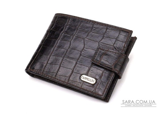 Фактурный небольшой мужской бумажник из натуральной кожи с тиснением под крокодила CANPELLINI 21747 Черный