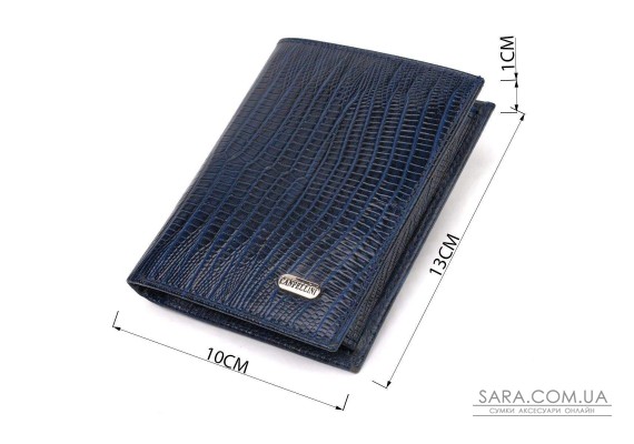 Мужской кошелек вертикального формата из натуральной кожи с тиснением CANPELLINI 21752 Синий